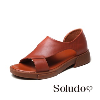 【Soludos】正韓來臺-真皮百搭復古露趾包跟涼鞋-增高約3公分-紅棕-5985-1056