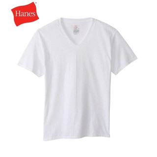 【Hanes】官方直營 男款-GLOBAL VALUE系列-CREW NECK純棉素面短袖V領T恤內衣2入組-白色