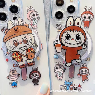 現貨💋 日韓卡通可愛LABUBU/蠟筆小新/Hello kitty磁氣囊手機支架折疊伸縮旋轉氣墊防摔吸附追劇支撐座