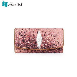 【臺灣現貨】【Sarlisi 】夏麗絲新款真皮長夾無拼接珍珠魚皮錢包女長款時尚百搭女士時尚手拿包品牌專櫃