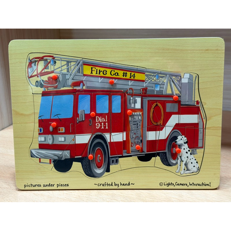 （全新）台灣製 Melissa&Doug 瑪莉莎 木製消防車拼圖 有底圖 木質 手抓板 幼兒 拼板 早期 絕版