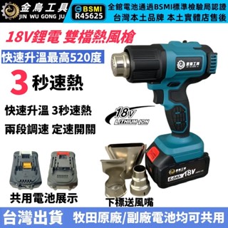免運6H出貨 金烏 鋰電熱風槍 專業無線熱風槍 牧田18v通用 熱縮膜機 電動熱風槍 二段式熱風槍 無繩手持式恆溫熱風槍
