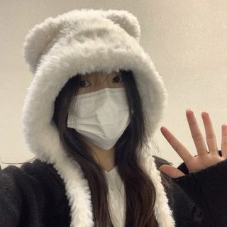 kiki | 秋冬毛絨絨小熊帽子 可愛帽子 大頭圍帽子 護耳 顯臉小 保暖護耳 可愛帽子 雷鋒帽 保暖帽子