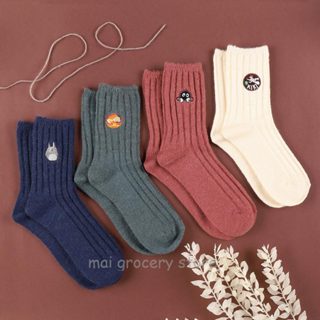 ::小麥2號店:: 宮崎駿 吉卜力 襪子 羊毛 刺繡 羅紋 長襪 龍貓 小煤炭 霍爾的移動城堡 卡西法