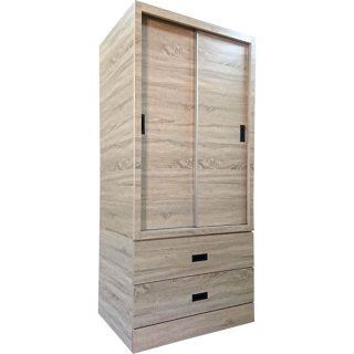 【萊夫家居】TS-36E-2T：橡木色2.7尺二抽衣櫃【臺中傢俱】推門衣櫥 拉門衣櫃 單人衣櫃 套房 木心板 臺灣製
