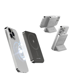 POLYWELL 磁吸式行動電源 5000mAh 自帶折疊支架 無線充+Type-C充電 迷你行充