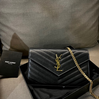 （售出）📢二手近新 錯過必會後悔的秒殺銷售冠軍🖤YSL SAINT LAURENT WOC 黑金牛皮魚子醬斜肩包 正品