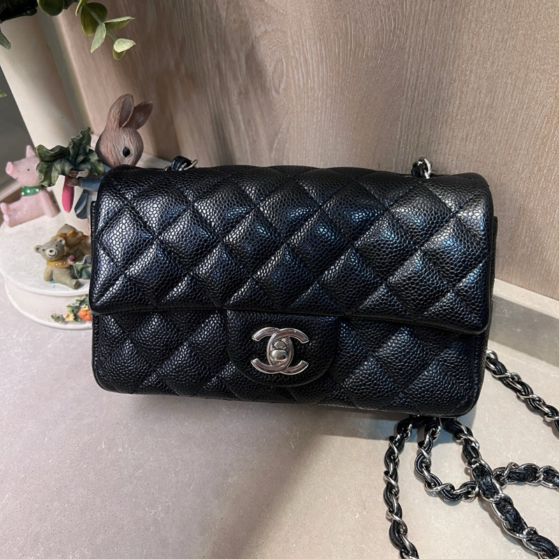 ㄧ包難求【CHANEL】絕版黑銀荔枝牛皮mini cf20 / coco20