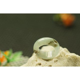 熱賣U2278戒指❀特小0# 翡翠玉A貨冰潤烏雞種飄黑花寬版戒圈指環戒子【緬甸玉翠軒】玉首飾品 男女款式 尾戒
