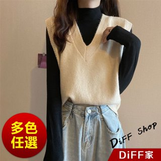 【DIFF】韓版V領針織背心 針織上衣 毛衣 上衣 衣服 保暖上衣 冬天女裝 秋冬女裝【W176】
