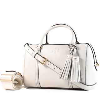 TORY BURCH THEA 流蘇荔枝紋手提/斜背二用波士頓包-象牙白/大 【美國正品現貨】