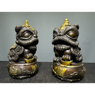 【66藝品】鎏金 紫銅【醒獅】舞獅瑞獸 祥獅獻瑞 獅鎮守 招財開運 大口咬財 旺財氣 鎮宅招財 家居風水擺件 Y27