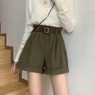 FUXI 燈芯絨短褲女 闊腿短褲 加絨加厚靴褲 韓版寬鬆短褲 休閒短褲 打底褲 外穿熱褲 女生短褲 褲子