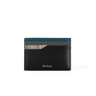 全新日本專櫃正品 Paul Smith 黑色全牛皮彩色條紋拼接卡片夾/信用卡/悠遊卡夾 附專櫃盒裝