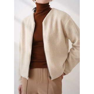 🇯🇵UNITED ARROWS✨羊羔絨防風內裡拉鍊式小v領簡約寬鬆修身夾克外套