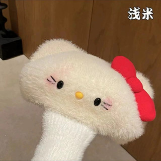 可愛kitty貝雷帽 日系軟妹蝴蝶結毛絨帽 甜美保暖帽子