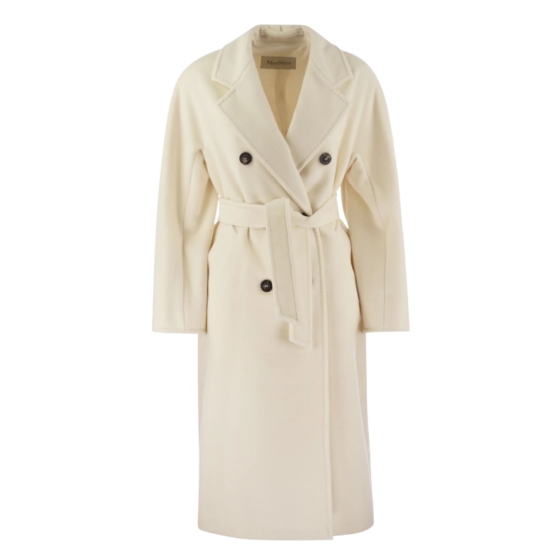 Max Mara 女款 101801 Madame 羊絨喀什米爾混紡經典大衣 象牙白色