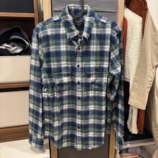 A&F Abercrombie & Fitch 藍綠格紋 冬天 保暖 長袖 法蘭絨 襯衫 S