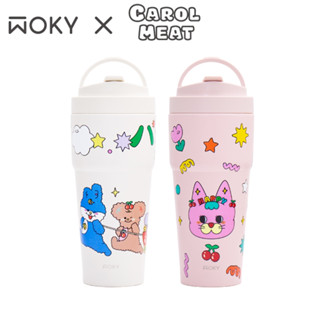 【WOKY X Carol Meat】聯名雙層陶瓷渾圓杯750ml (附矽膠吸管) 2入組加贈Carol Meat聯名貼