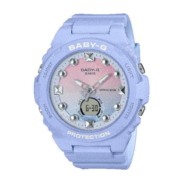 CASIO 卡西歐 BABY-G BGA-320系列 BGA-320-2A1 漸變冬日色彩雙顯腕錶 淺紫 42.4mm