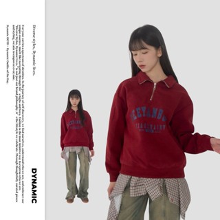 [𝗗𝘆𝗻𝗮𝗺𝗶𝗰 𝗢𝗢𝗧𝗗] 現貨 T78 血色薔葳 翻領字母大學Ｔ 酒紅色 加絨 保暖衛衣 V領 重磅 寬鬆 復古 長