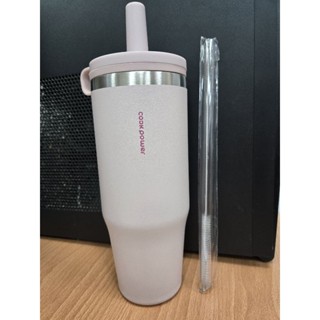 (全新/贈洗杯刷)鍋寶樂嚼系列-真空提環內陶瓷珍珠粗吸管杯1000ml 粉色