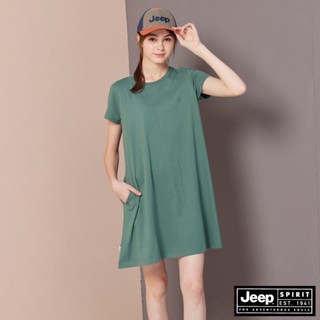 JEEP 女裝 純粹美學柔棉質感洋裝-綠色