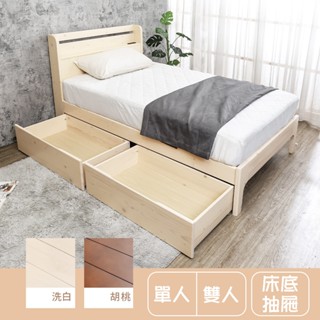 Birdie-瑞比實木床架/床組-無抽屜&床底抽屜型-書架型/附插座(3.5尺單人加大/5尺雙人-兩色可選)