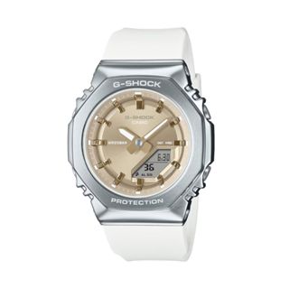 【CASIO 卡西歐】G-SHOCK 優雅銀白亮麗色彩 迷人米黃 金屬八角形錶殼 GM-S2110-7A9 40.5mm