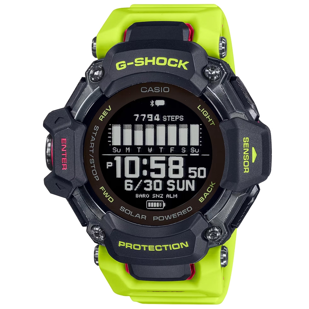 【CASIO 卡西歐】G-SHOCK 心率偵測GPS功能 藍牙太陽能電力運動錶 GBD-H2000-1A9_52.6mm