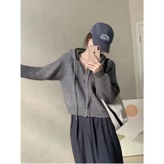 IS KR ✨ins韓國 米蘭 鬆弛感 東大門 連帽拉鍊毛衣外套全新韓版寬鬆慵懶風針織開襟衫潮流上衣