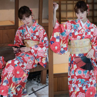 🇯🇵👘 🍡11日本和服 大氣紅色女款日式寫真和風日本正裝和服改良和服浴衣