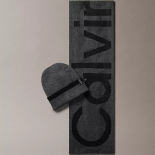 Calvin Klein CK標誌圍巾/針織帽套裝禮盒組 CK C04922 灰色(現貨)