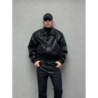 HO2 CLUB 短版墊肩boxy皮外套 日常穿搭 質感 男女 質感 墊肩 boxy 短款 廓形 皮外套 皮夾克