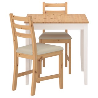 絕版品/北歐IKEA宜家LERHAMN實木一桌二椅/餐桌椅組/實心松木/74x74/淺仿古染色/二手八成新/特$2980