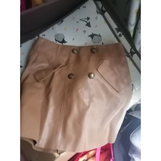 moma咖啡色皮褲裙36號