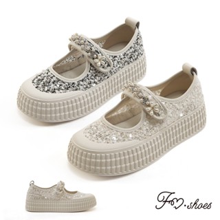 FM SHOES 真皮水鑽亮片厚底瑪莉珍