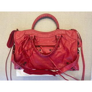 二手經典款正品🇮🇹義大利♥Balenciaga♥巴黎世家 City Bag 紅色 機車包 小羊皮 手工包款 肩背斜背手提