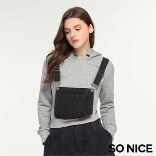 SO NICE【特惠】 假兩件拼接牛仔連帽短版上衣｜都會時尚女裝 【75531004】