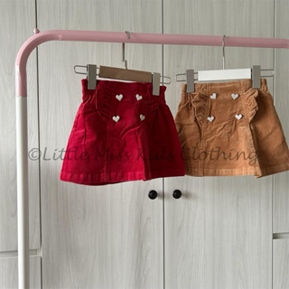 ♥ Little Miss ♥ 24AW 現貨棕90、100、紅90｜香水娜娜童裝｜絨布荷葉邊短裙