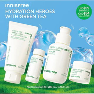 全新【INNISFREE】綠茶保濕4件組/綠茶籽玻尿酸保濕霜/保濕精華/胺基酸潔面乳/保濕調理液