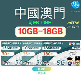 【中國 澳門15天- 180天】中國上網 大陸 澳門 中國聯通 免翻牆 另有 ESIM 可FB LINE可熱點 上網絡卡