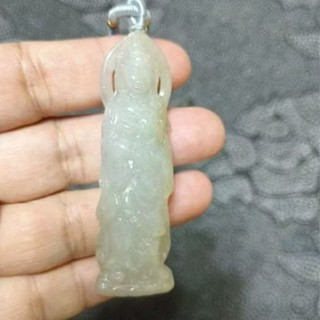 玉貴人…天然冰糯種大尊 大日如來佛祖 淡雅灰翡翠玉墜項鍊，特價