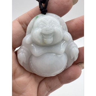 〔附證書〕天然翡翠-白底青彌勒佛項鍊