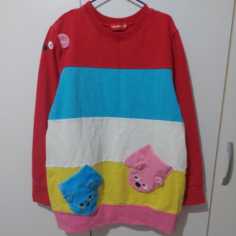 why and  1/2  二分之一  普普熊手套口袋長版衣服11號