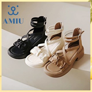 AMIU【現貨➕預購】韓版雲朵抓皺羅馬涼鞋 低跟涼鞋 厚底涼鞋 休閒涼鞋臺灣發貨