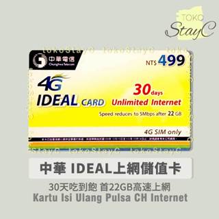 中華499 30天上網儲值卡．PULSA Chunghwa INTERNET 30 hari 22GB IDEAL如意卡