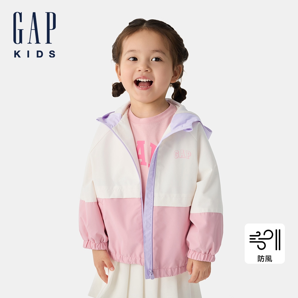 Gap 兒童裝 Logo印花防風連帽外套(1-14歲)-粉色(675476)