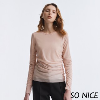 SO NICE【特惠】隨性抽皺透膚網布上衣｜都會時尚女裝 【73341001】