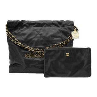 Chanel 22 粒紋牛皮金logo小號肩揹包(AS3260-黑)